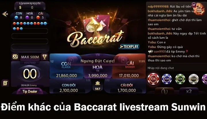 Trải nghiệm đầy khác biệt của Baccarat Livestream Sunwin