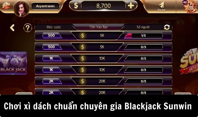 Cách chơi xì dách chuẩn chuyên gia tại Blackjack Sunwin 