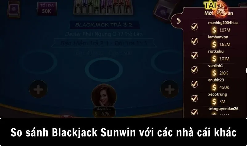 So sánh blackjack Sunwin với các nhà cái khác