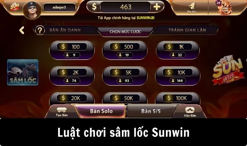 Luật chơi sâm lốc Sunwin mới nhất 2026