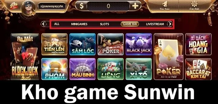 Hạng mục trò chơi có tại Sunwin chính thức