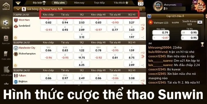 Những hình thức cược thể thao Sunwin